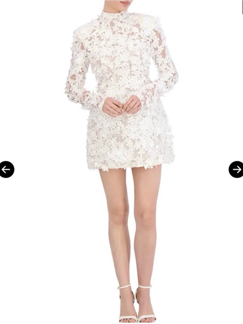 BCBGMaxAzria White 3D Floral Lace Mini Dress